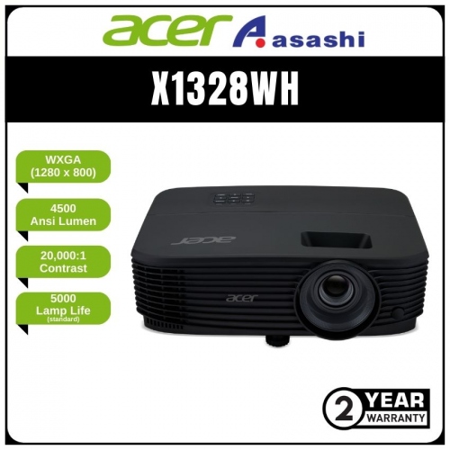Acer X1328WH WXGA(1280x800) 5000lm DLP Projector (VGA, RCA, HDMI, AUXI) Built-in SPK - 2yrs Warranty *Lamp 1yr or 1K Hours