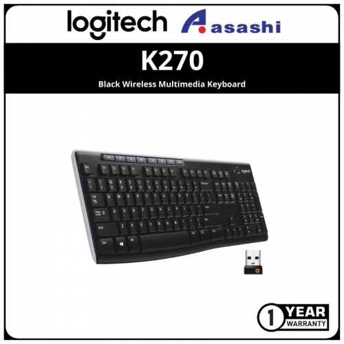 Logitech K270-Black Wireless Multimedia Keyboard with Unifying Dongle (3 yrs Limited Hardware Warranty)