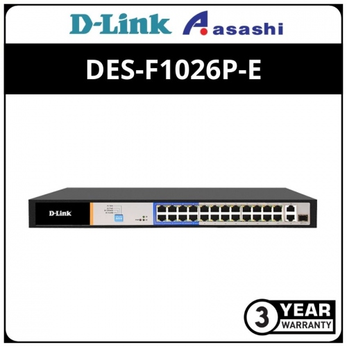 D-Link DES-F1026P-E 24 Port POE + 1 Gigabit + 1 Combo SFP/Gigabit 250M POE Switches (POE Budget 250W)