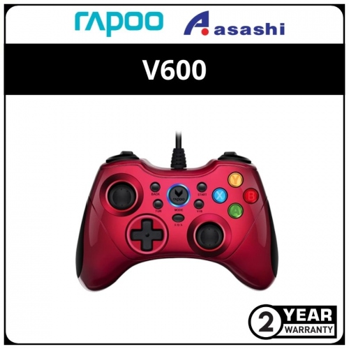 Rapoo V600 (Red) Wired Electric Vibration Gamepad - 2Y