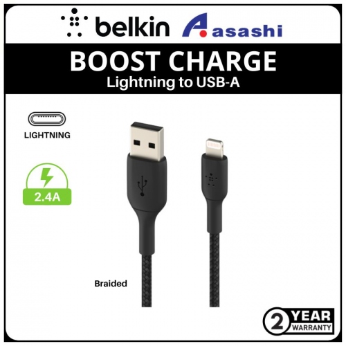 Belkin CAA002bt0MBK BOOST CHARGE Braided Lightning to USB-A Cable (15CM,Black)