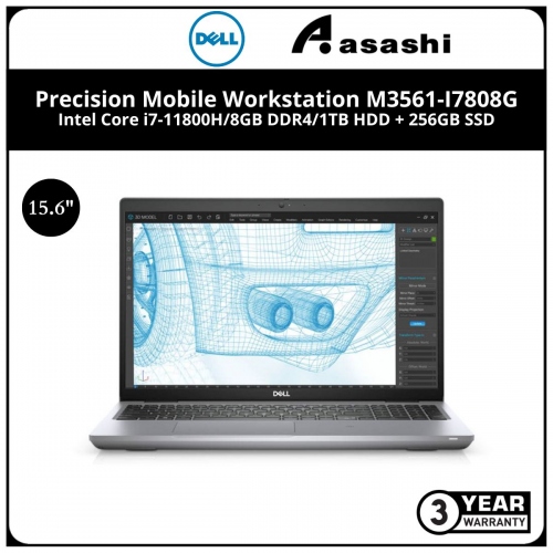 Dell Precision Mobile Workstation M3561-I7808G-256+1TB-W11 (Intel Core i7-11800H/8GB DDR4/1TB HDD + 256GB SSD/15.6-in FHD/Quadro T600 4GD6/Win10 Pro/3Y NBP/Backpack)