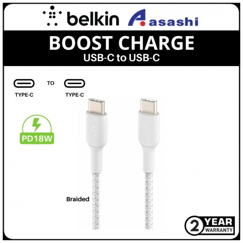 Belkin BOOST CHARGE Braided USB-C to USB-C Cable (1M, White)