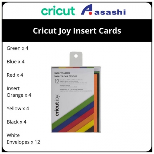 Cricut 2007260 Joy Insert Cards , Fingerpaint Green x 4, Blue x 4, Red x 4, Insert Orange x 4, Yellow x 4, Black 
 4 & White Envelopes x 12 - (10.8 x 14 cm)