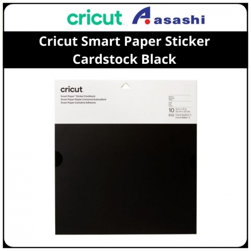 Cricut 2008316 Smart Paper Sticker Cardstock Black- 10 sheets 13 in x 13 in (30.5 cm x 30.5 cm), Smooth, medium weight (210 gsm / 78 lb), Works without a cutting mat – just load & go!