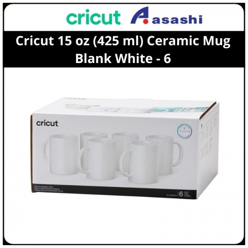 Cricut (2008944) 15oz (425 ml) Ceramic Mug Blank White - 6 Infusible Ink compatible, Smooth, straight walls for flawless transfers, Dishwasher & microwave safe FREE: Mug Gift Box