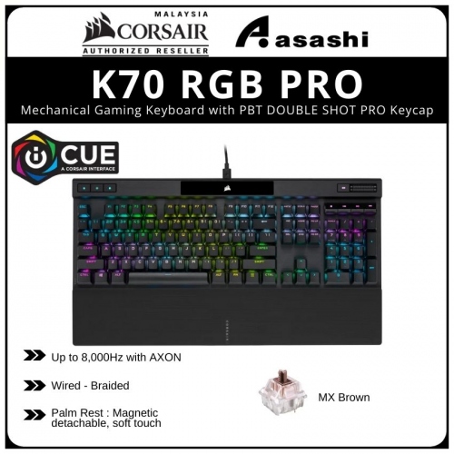 Corsair K70 RGB PRO Mechanical Gaming Keyboard with PBT DOUBLE SHOT PRO Keycaps - CHERRY® MX Brown (CH-9109412-NA)