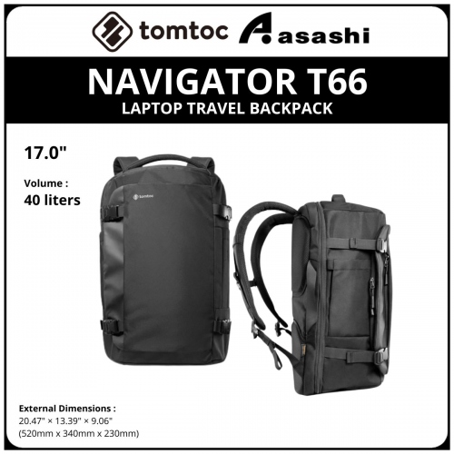 Tomtoc T66M1D1 (Black) NAVIGATOR T66 40L Laptop Travel Backpack