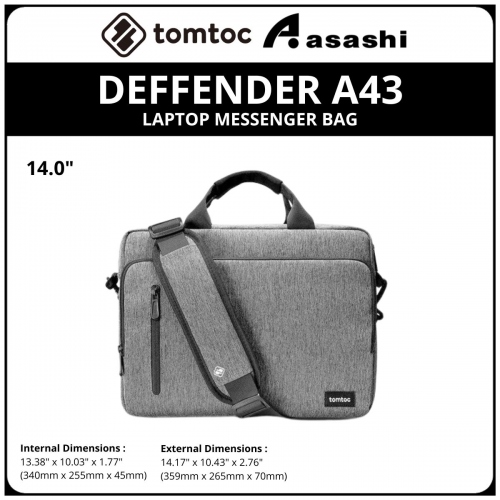 Tomtoc A43E1G3 (Grey) DEFFENDER A43 14inch Laptop Messenger Bag