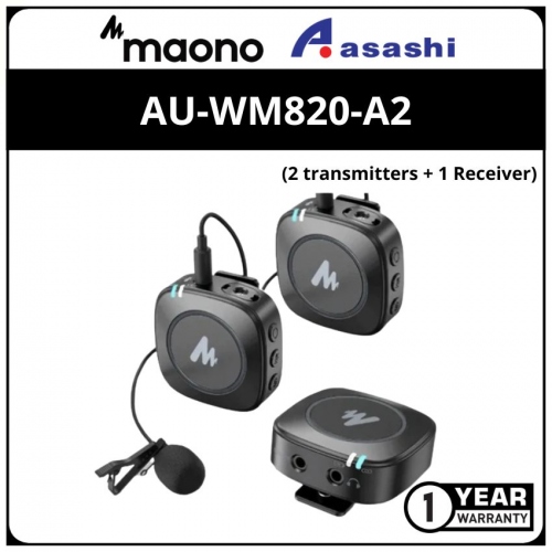 Maono AU-WM820-A2 Wireless Microphone Kit (2 transmitters + 1 Receiver) (1 yrs Limited Hardware Warranty)