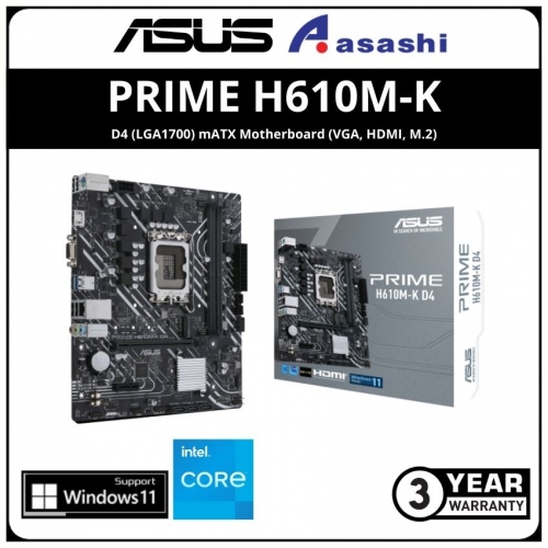 ASUS PRIME H610M-K DDR4 (LGA1700) mATX Motherboard (VGA, HDMI, M.2)