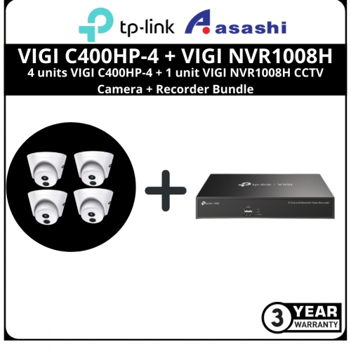 TP-Link 4 units VIGI C400HP-4 + 1 unit VIGI NVR1008H CCTV Camera + Recorder Bundle