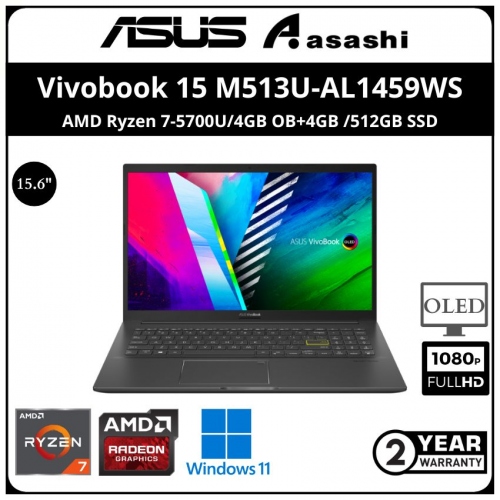 Asus Vivobook 15 M513U-AL1459WS-(AMD Ryzen 7-5700U/4GB OB+4GB /512GB SSD/15.6