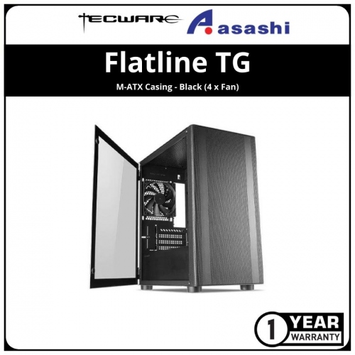 Tecware Flatline TG M-ATX Casing - Black (4 x Fan) Fan Hub Required