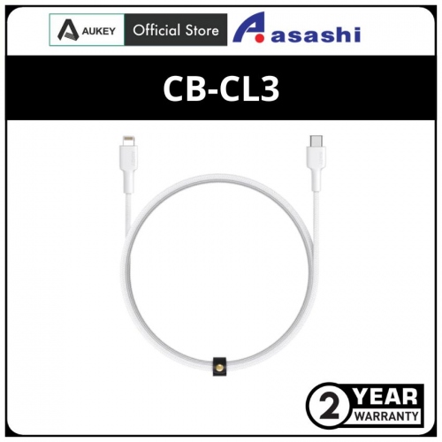 AUKEY CB-CL3 White MFI Braided Nylon USB C To Lightning Cable - 0.9M