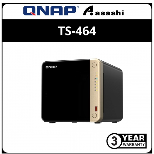 Qnap TS-464-4G 4-Bay NAS System (Intel Celeron N5105/N5095 burst up to 2.9GHz Quad Core, 4GB DDR4(1 Extra Slot) ,2 x USB 3.2 Gen1, 2 x USB 2.0, 2 x 2.5 GbE)