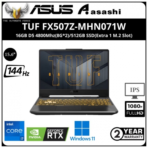 Asus TUF FX507Z-MHN071W Gaming Notebook - (Intel Core i7-12700H/16GB D5 4800Mhz(8G*2)/512GB SSD(Extra 1 M.2 Slot)/15.6