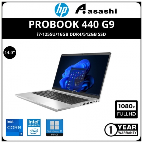 HP Probook 440 G9 Commercial Notebook-6G9B5PA-(i7-1255U/16GB DDR4/512GB SSD/14