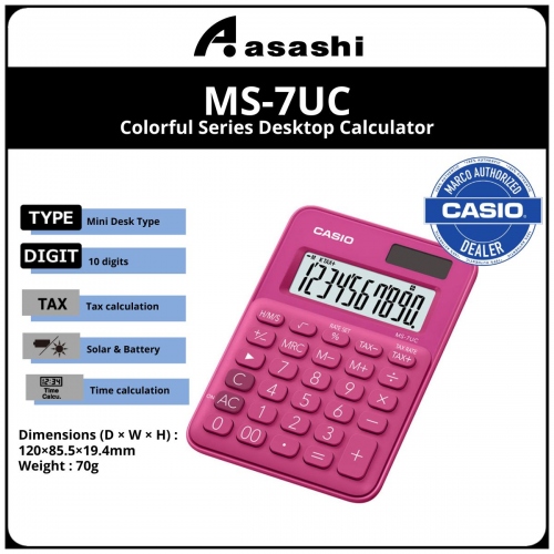 Casio Colorful Series Calculator - MS-7UC-RD (12months Warrany) MUST KEEP BOX FOR WARRANTY