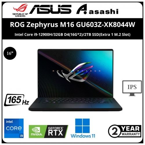 Asus ROG Zephyrus M16 GU603Z-XK8044W Gaming Notebook - (Intel Core i9-12900H/32GB D4(16G*2)/2TB SSD(Extra 1 M.2 Slot)/16
