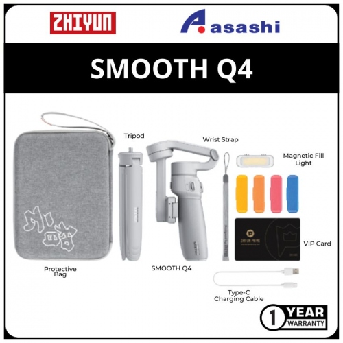 (Ready Stock) ZHIYUN SMOOTH Q4 (COMBO) Stabilizer Set (Tripod / Type-C Charging Cable / Protective Bag / Wrist Strap / Magnetic Fill Light / VIP Card)