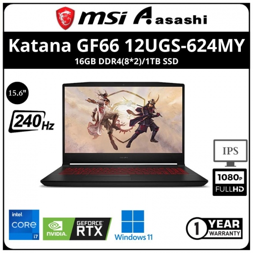 MSI Katana GF66 12UGS-624MY Gaming Notebook (Intel Core i7-12700H/16G D4(8*2)/1TB SSD/NV RTX3070Ti MQ 8GD6/15.6