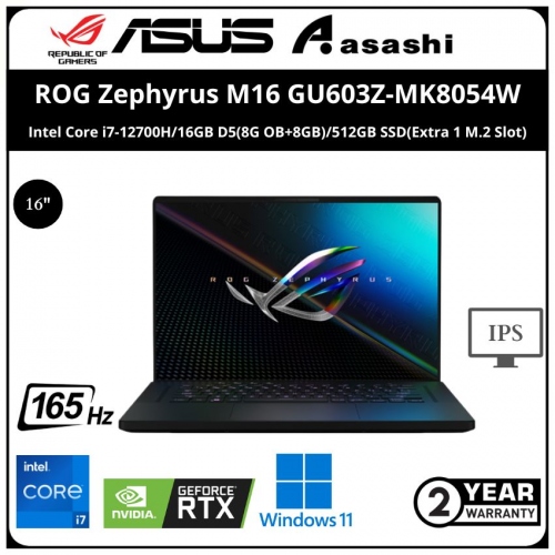 Asus ROG Zephyrus M16 GU603Z-MK8054W Gaming Notebook - (Intel Core i7-12700H/16GB D5(8G OB+8GB)/512GB SSD(Extra 1 M.2 Slot)/16