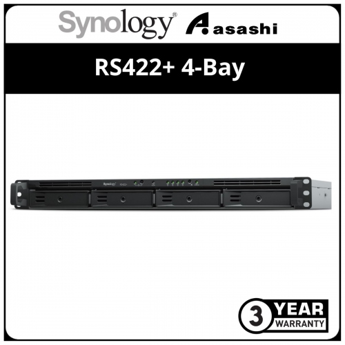 Synology RS422+ 4-Bay RackStation 1U NAS (AMD Ryzen R1600 Dual Core 2.6Ghz, 2GB DDR4 ECC RAM, 2x GbE, 2x USB 3.2 Gen 1)