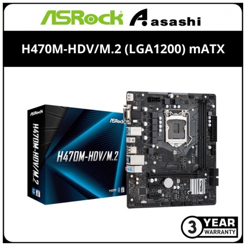 ASRock H470M-HDV/M.2 (LGA1200) mATX Motherboard (VGA/DVI/HDMI/M.2)
