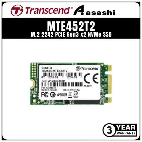 Transcend MTE452T2 256GB M.2 2242 PCIE Gen3 x2 NVMe SSD (Tray Packing) - TS256GMTE452T2 (Up to 1700MB/s Read & 1250MB/s Write)