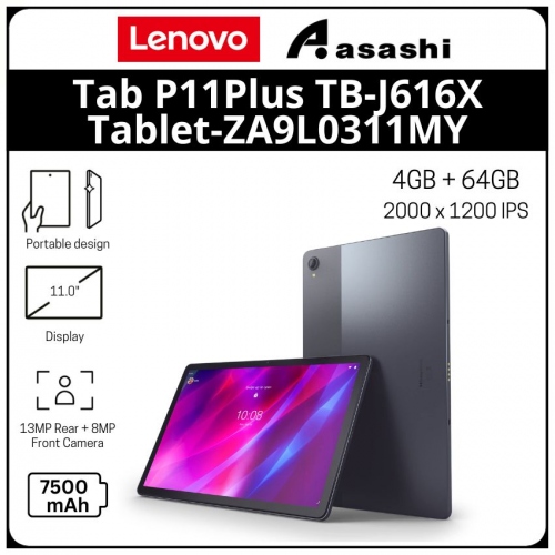Lenovo Tab P11Plus TB-J616X Tablet-ZA9L0311MY-( Helio G90T Octa Core 2.05Ghz)/4GB Ram/64GB Storage/11
