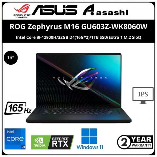 Asus ROG Zephyrus M16 GU603Z-WK8060W Gaming Notebook - (Intel Core i9-12900H/32GB D4(16G*2)/1TB SSD(Extra 1 M.2 Slot)/16