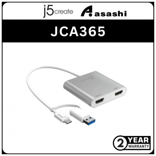 J5Create JCA365 USB C to Dual HDMI Multi-Monitor Adapter (2 yrs Limited Hardware Warranty)