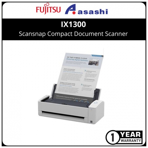 Ricoh / Fujitsu IX1300 Scansnap Compact Document Scanner (30ppm/duplex color/Wireless) supports both Win & Mac