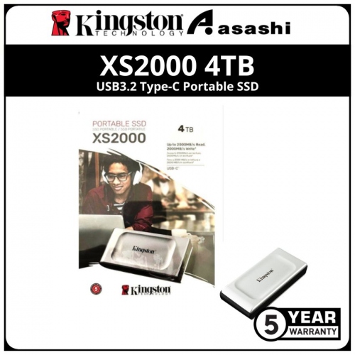 Kingston XS2000 4TB USB3.2 Type-C Portable SSD (Up to 2000MB/s Read & 2000MB/s Write)