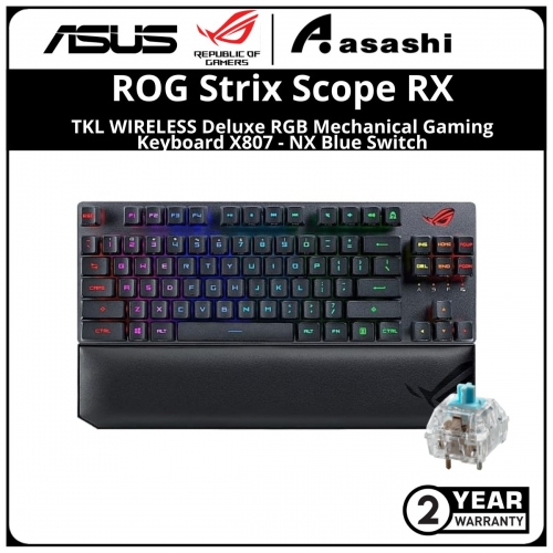 ASUS ROG STRIX SCOPE RX TKL WIRELESS Deluxe RGB Mechanical Gaming Keyboard X807 - ROG RX BLUE 2Y