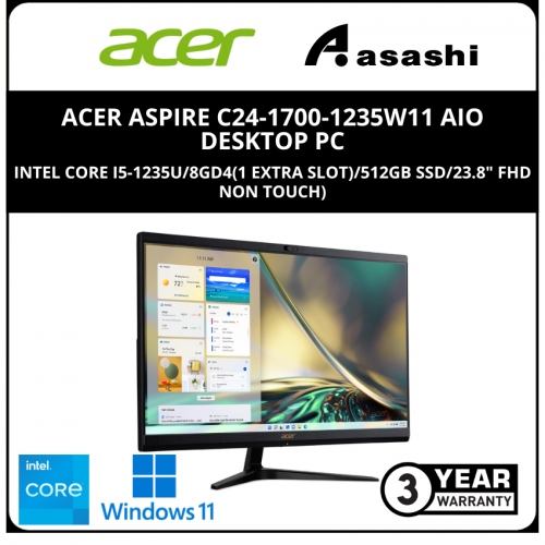 Acer Aspire C24-1700-1235W11 AiO Desktop PC (Intel Core i5-1235U/8GD4(1 Extra Slot)/512GB SSD/23.8