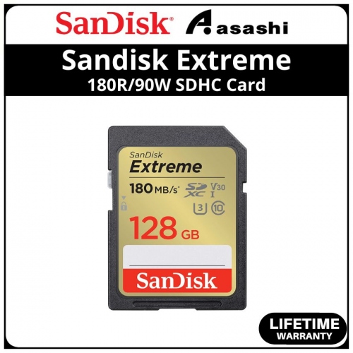 Sandisk (SDSDXVA-128G-GNCIN) Extreme 128GB UHS-I U3 V30 Class10 SDXC Card - Up to 180MB/s Read Speed,90MB/s Write Speed
