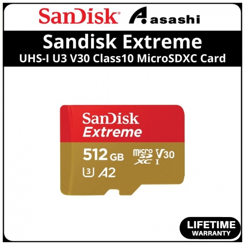 SanDisk (SDSQXAV-512G-GN6MN) Extreme 512GB UHS-I U3 V30 Class10 MicroSDXC Card w/o adapter - Up to 190MB/s Read Speed,130MB/s Write Speed