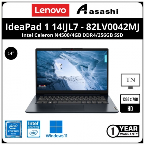 Lenovo IP 1 14IJL7 Notebook-82LV0042MJ-(Intel Celeron N4500/4GB DDR4/256GB SSD/14