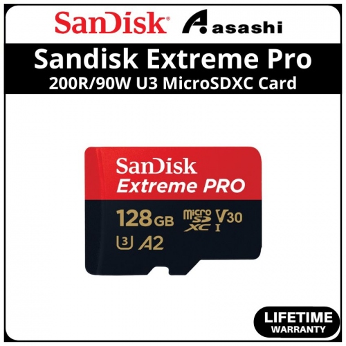 Sandisk (SDSQXCD-128G-GN6MA) Extreme Pro 128GB UHS-I U3 V30 Class10 MicroSDXC Card - Up to 200MB/s Read Speed,90MB/s Write Speed