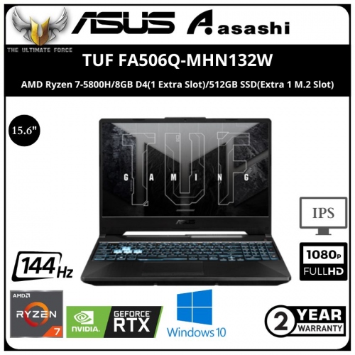 Asus TUF FA506Q-MHN132W Gaming Notebook - (AMD Ryzen 7-5800H/8GB D4(1 Extra Slot)/512GB SSD(Extra 1 M.2 Slot)/15.6