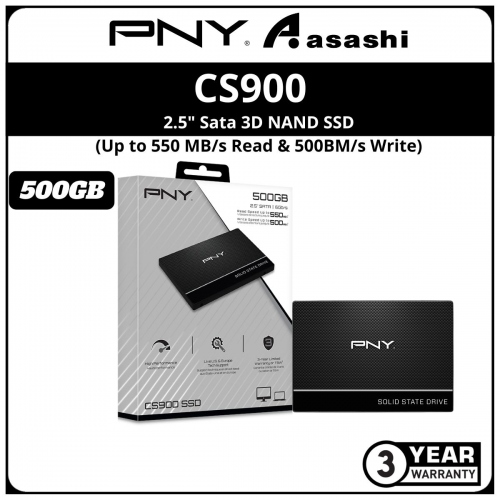 PNY CS900 500GB 3D NAND 2.5 SATA III Internal Solid State Drive (SSD) -  (SSD7CS900-500-RB)