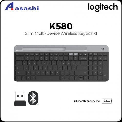 Logitech K580 Slim Multi-Device Wireless Keyboard for Chrome OS, Desktop/Tablet/Smartphone/Laptop (920-009210)Graphite