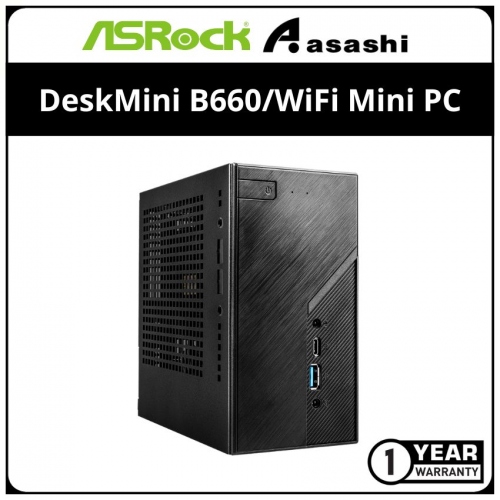 ASRock DeskMini B660/WiFi Mini PC - (Intel 12th Gen/2x DDR4 slot (Max.64GB)/2x M.2/2x SATA/Wifi AC+BT/DP+HDMI+VGA/1 Year Warranty)
