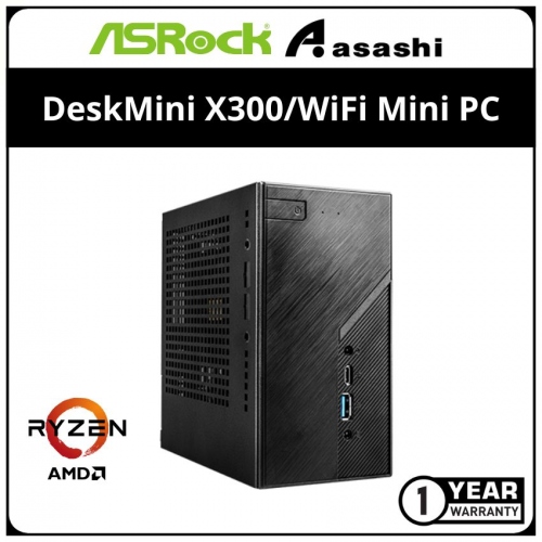 ASRock DeskMini X300/WiFi Mini PC - (AMD AM4 APU/2x DDR4 slot (Max.64GB)/2x M.2/2x SATA/Wifi AC+BT/DP+HDMI+VGA/3 Year Warranty)