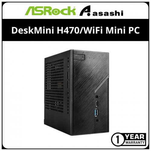 ASRock DeskMini H470/WiFi Mini PC - (Intel 10th Gen/2x DDR4 slot (Max.64GB)/2x M.2/2x SATA/Wifi AC+BT/DP+HDMI+VGA/1 Year Warranty)