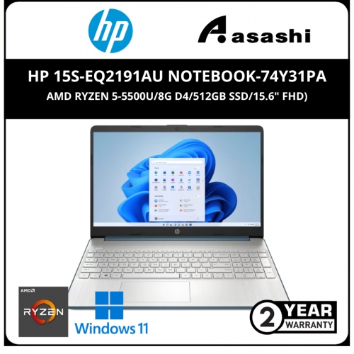 HP 15s-eq2191AU Notebook-74Y31PA- (AMD Ryzen 5-5500U/8G D4/512GB SSD/15.6