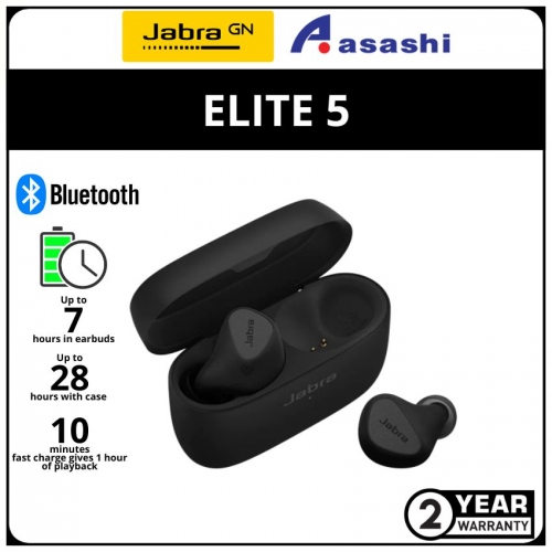 Jabra Elite 5 -Titanium Black True Wireless Earbud with Hybrid Active Noise Cancellation (ANC) (2 yrs Limited Hardware Warranty)