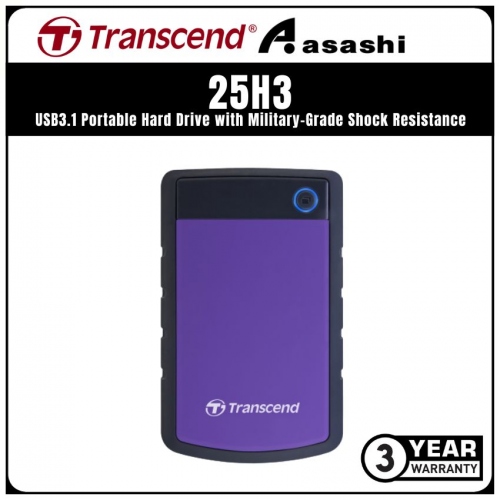 Transcend Storejet 25H3-Purple 2TB USB3.1 Portable Hard Drive with Military-Grade Shock Resistance - TS2TSJ25H3P